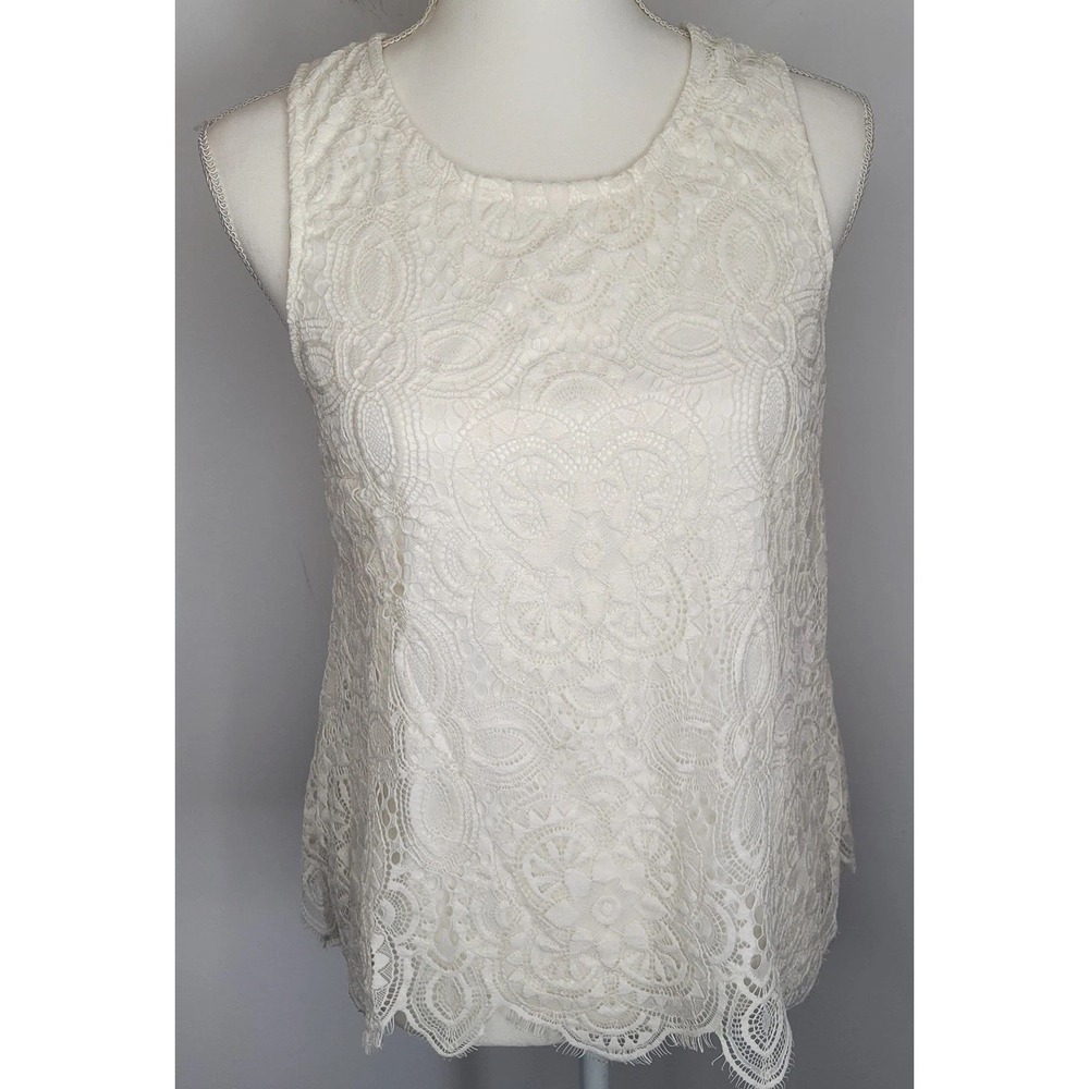 Y2K 90's White Lace Top Ethereal Fairy Romantic Women's Large Scalloped Hem